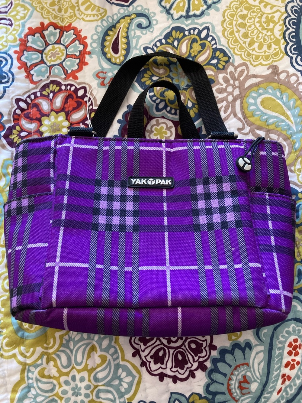 YAK PAK Purple Plaid Lunch Bag with Black Accents